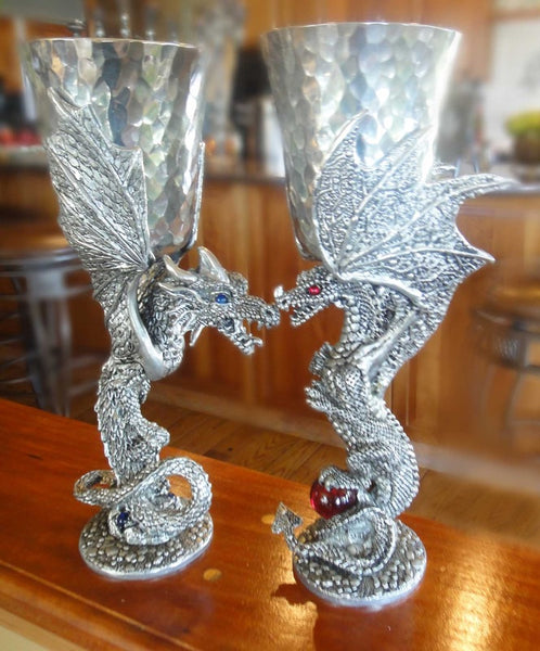 Limited Edition Cobalt Dragons! Hammered Pewter Goblets