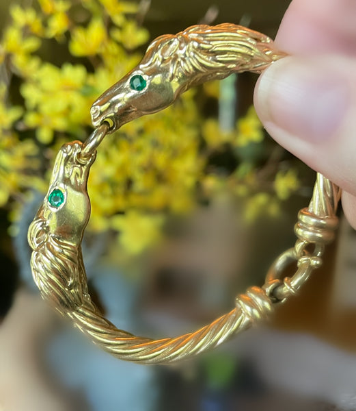 14K Gold Double Horse Head on gold bangle