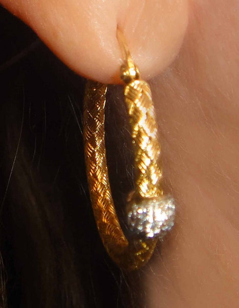 Gold Hoop Earrings with pave' diamonds