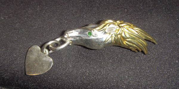 Sterling Silver & gold plate horse head pin with sterling heart